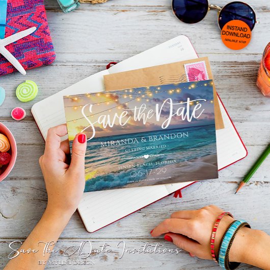 Elegant Summer Sunset Beach String Lights, Weddens Save The Date