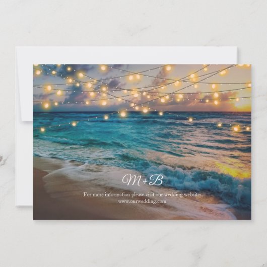 Elegant Summer Sunset Beach String Lights Wedding Kaart (Achterkant)