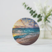 Elegant Summer Sunset Beach String Lights Wedding Kaart (Staand voorkant)