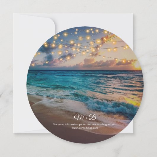 Elegant Summer Sunset Beach String Lights Wedding Kaart (Achterkant)