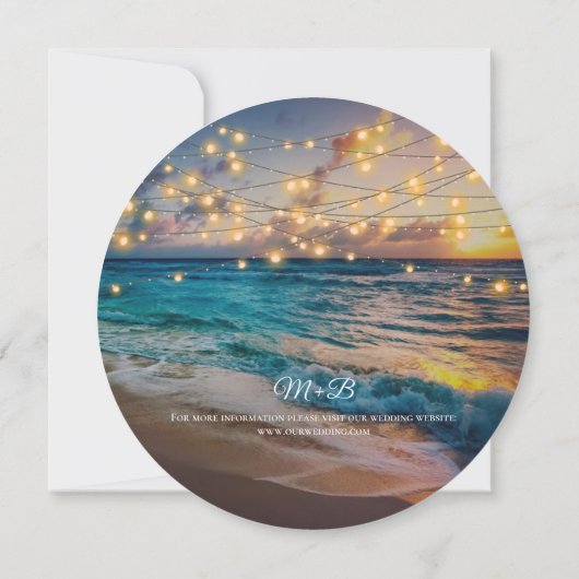 Elegant Summer Sunset Beach String Lights Wedding Save The Date (Achterkant)