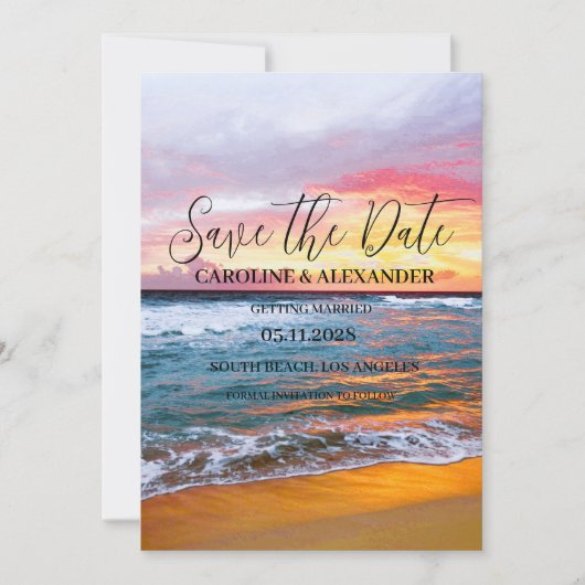 Elegant Summer Sunset Beach Tropical Wedding Save The Date (Voorkant)
