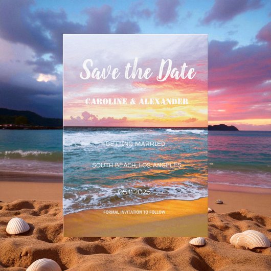 Elegant Summer Sunset Beach Tropical Wedding Save The Date