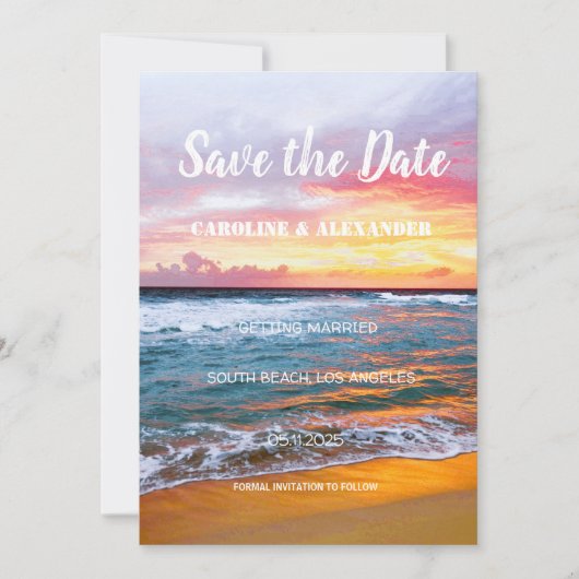 Elegant Summer Sunset Beach Tropical Wedding Save The Date (Voorkant)