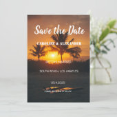 Elegant Summer Sunset Beach Tropical Weduwen Save Save The Date (Staand voorkant)