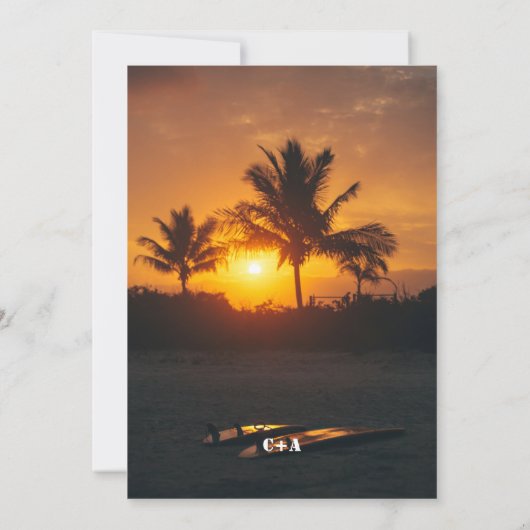 Elegant Summer Sunset Beach Tropical Weduwen Save Save The Date (Achterkant)