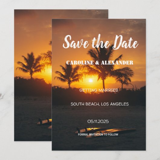 Elegant Summer Sunset Beach Tropical Weduwen Save Save The Date (Voorkant / Achterkant)