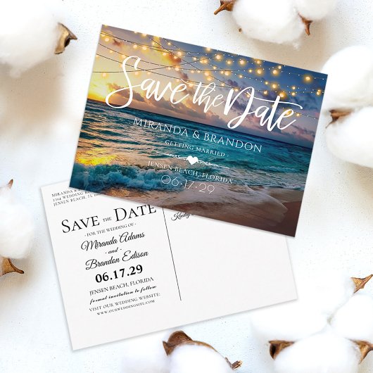 Elegant Summer Sunset Beach Wedding Save the Date Aankondigingskaart