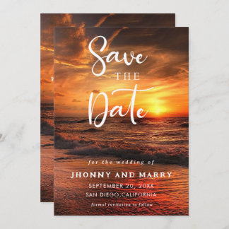 Elegant Summer Sunset Beach, Wedding Save the Date Kaart