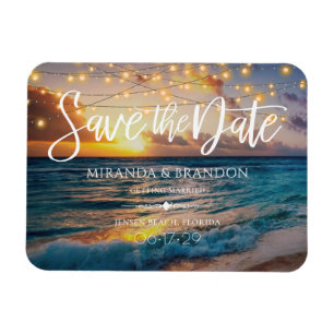 Elegant Summer Sunset Beach Wedding Save the Date Magneet