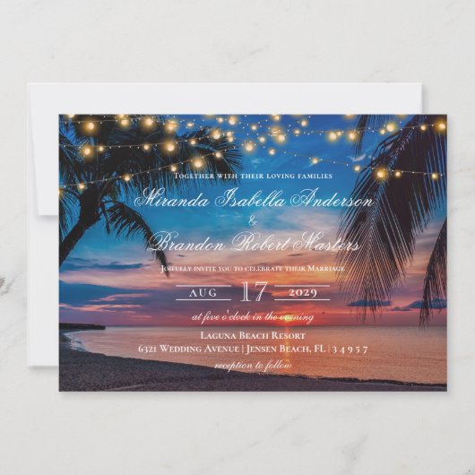Elegant Summer Sunset Palm Beach Wedding Kaart (Voorkant)