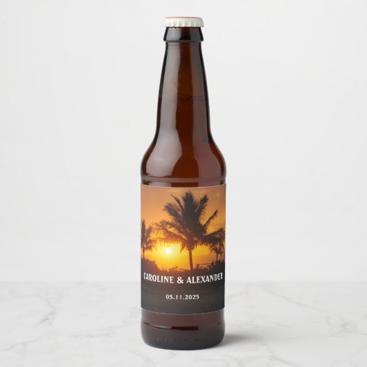 Elegant Summer Sunset Tropical Beach Hawaii Bier Etiket (Voorkant)
