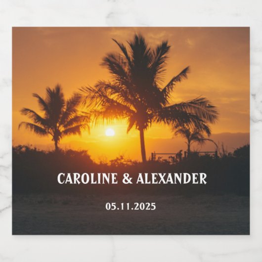 Elegant Summer Sunset Tropical Beach Hawaii Sparkling Wijnetiket (Enkel label)
