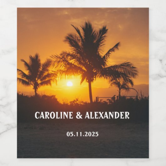 Elegant Summer Sunset Tropical Beach Hawaii Wijn Etiket (Enkel label)