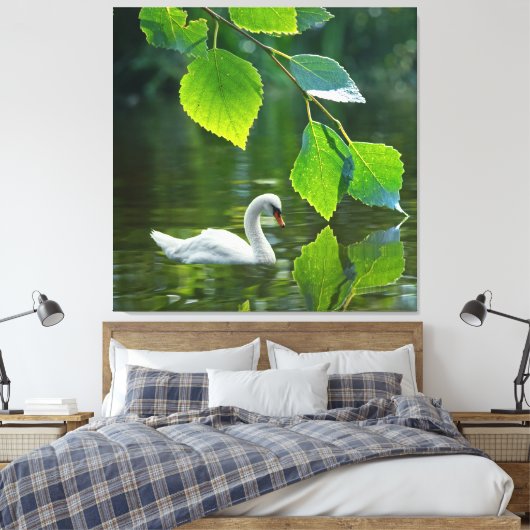Elegant Summer Swan Canvas Afdruk (Insitu (Slaapkamer))