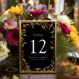 Elegant Summer Wildflower Black Wedding Kaart