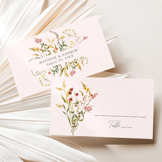 Elegant Summer Wildflower Blush Wedding Plaatskaartje