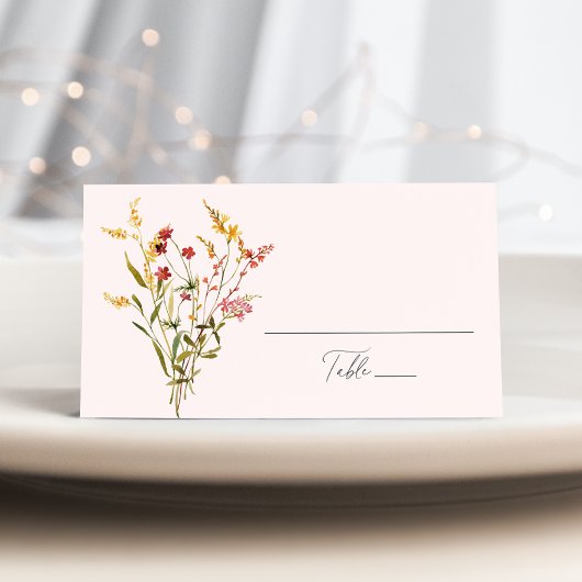 Elegant Summer Wildflower Blush Wedding Plaatskaartje