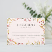 Elegant Summer Wildflower Blush Wedding RSVP Kaartje (Staand voorkant)