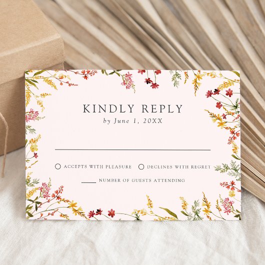 Elegant Summer Wildflower Blush Wedding RSVP Kaartje