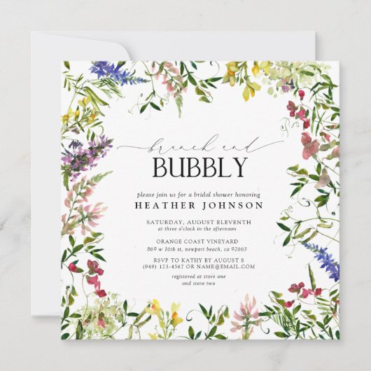 Elegant Summer Wildflower Brunch & Bubble Shower Kaart (Voorkant)