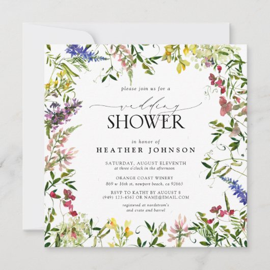 Elegant Summer Wildflower Floral Wedding Shower Kaart (Voorkant)