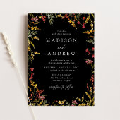 Elegant Summer Wildflower Lijst Black Wedding Kaart