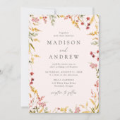Elegant Summer Wildflower Lijst Blush Wedding Kaart (Voorkant)