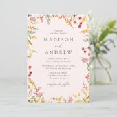 Elegant Summer Wildflower Lijst Blush Wedding Kaart (Staand voorkant)