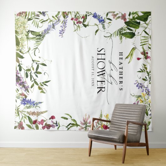 Elegant Summer Wildflower Shower Photo Booth Wandkleed (In Situ (horizontaal))