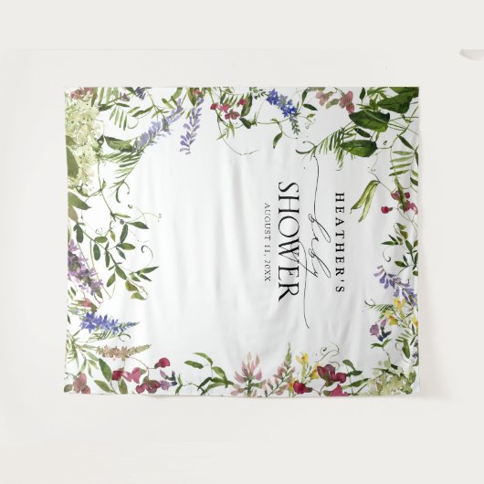 Elegant Summer Wildflower Shower Photo Booth Wandkleed (Voorkant (horizontaal))