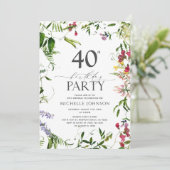 Elegant Summer Wildflower Waterverf 40th Birthday Kaart (Staand voorkant)
