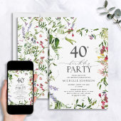 Elegant Summer Wildflower Waterverf 40th Birthday Kaart