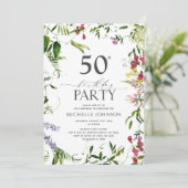 Elegant Summer Wildflower Waterverf 50th Birthday Kaart (Staand voorkant)
