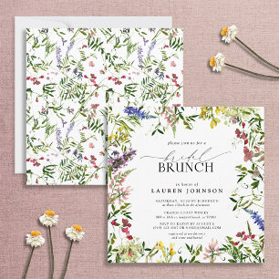 Elegant Summer Wildflower Waterverf Bridal Brunch Kaart