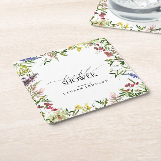 Elegant Summer Wildflower Waterverf Vrijgezellenfe Kartonnen Onderzetters (Schuin)