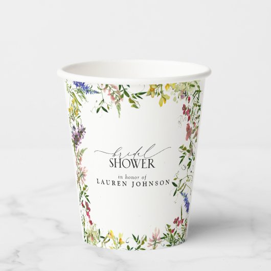 Elegant Summer Wildflower Waterverf Vrijgezellenfe Papieren Bekers (Voorkant)