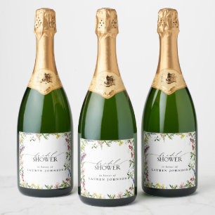 Elegant Summer Wildflower Waterverf Vrijgezellenfe Sparkling Wijnetiket