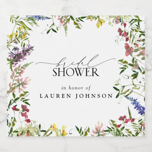 Elegant Summer Wildflower Waterverf Vrijgezellenfe Sparkling Wijnetiket (Enkel label)