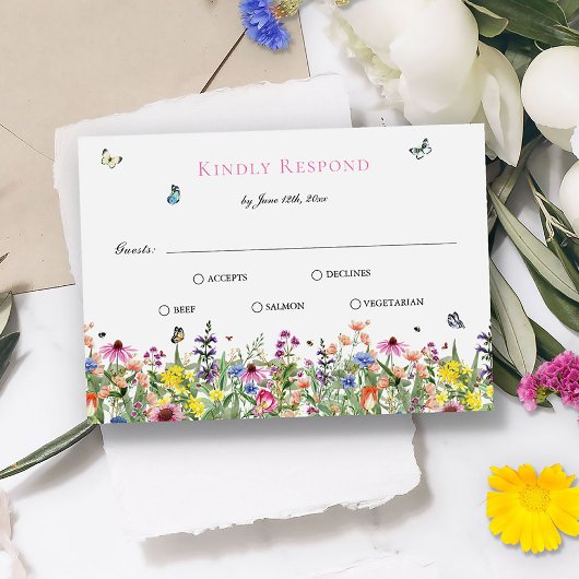 Elegant Summer Wildflower Weddenschap RSVP Kaartje