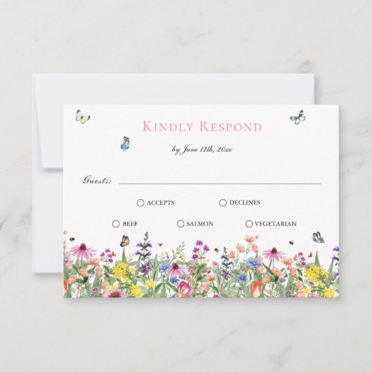 Elegant Summer Wildflower Weddenschap RSVP Kaartje (Voorkant)
