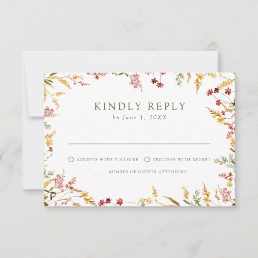 Elegant Summer Wildflower Wedding RSVP Kaartje (Voorkant)
