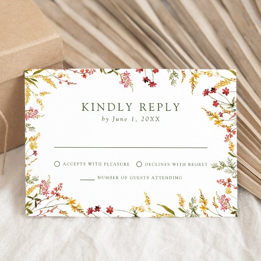 Elegant Summer Wildflower Wedding RSVP Kaartje