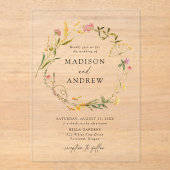 Elegant Summer Wildflower Wreath Wedding Acryl Uitnodigingen (Voorkant)