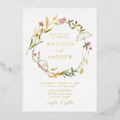 Elegant Summer Wildflower Wreath Wedding Folie Uitnodiging (Voorkant)