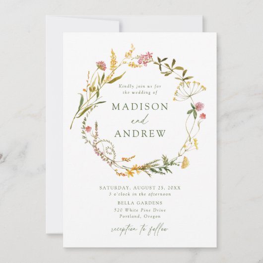 Elegant Summer Wildflower Wreath Wedding Kaart (Voorkant)