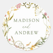 Elegant Summer Wildflower Wreath Wedding Ronde Sticker (Voorkant)