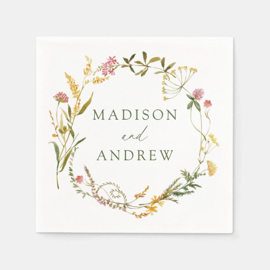 Elegant Summer Wildflower Wreath Wedding Servet (Voorkant)