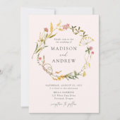 Elegant Summer Wildflower Wreats Blush Wedding Kaart (Voorkant)