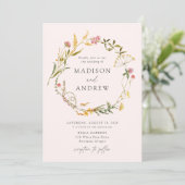 Elegant Summer Wildflower Wreats Blush Wedding Kaart (Staand voorkant)